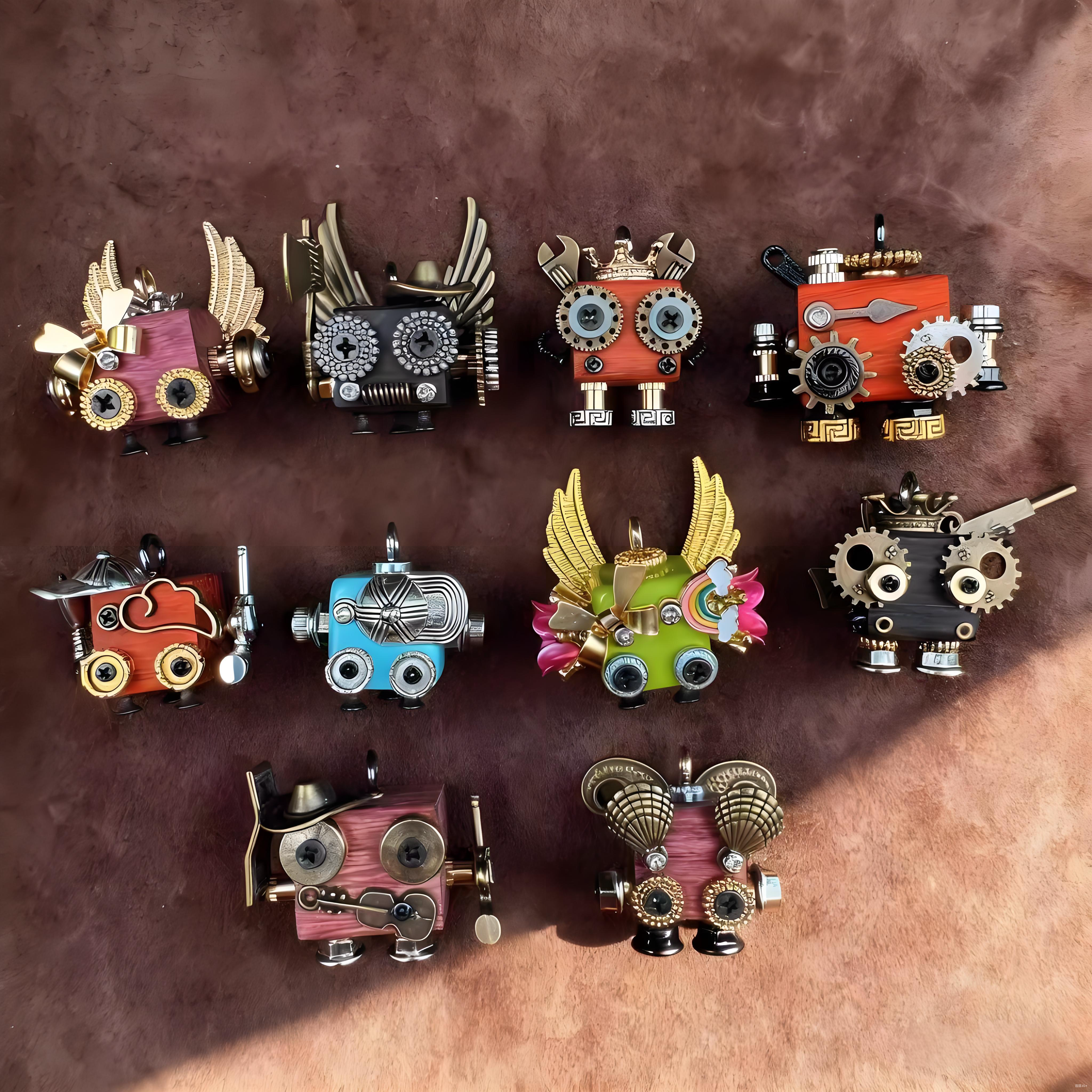 朋克机器人手工吊坠挂件潮玩木质设计钥匙扣手机链男女生项链坠