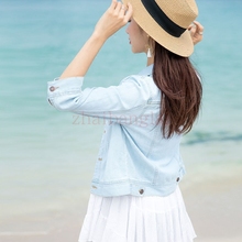 夏薄配长裙搭配裙子软超薄衣中袖 牛仔小外套 七分袖 薄款 夏季 女短款