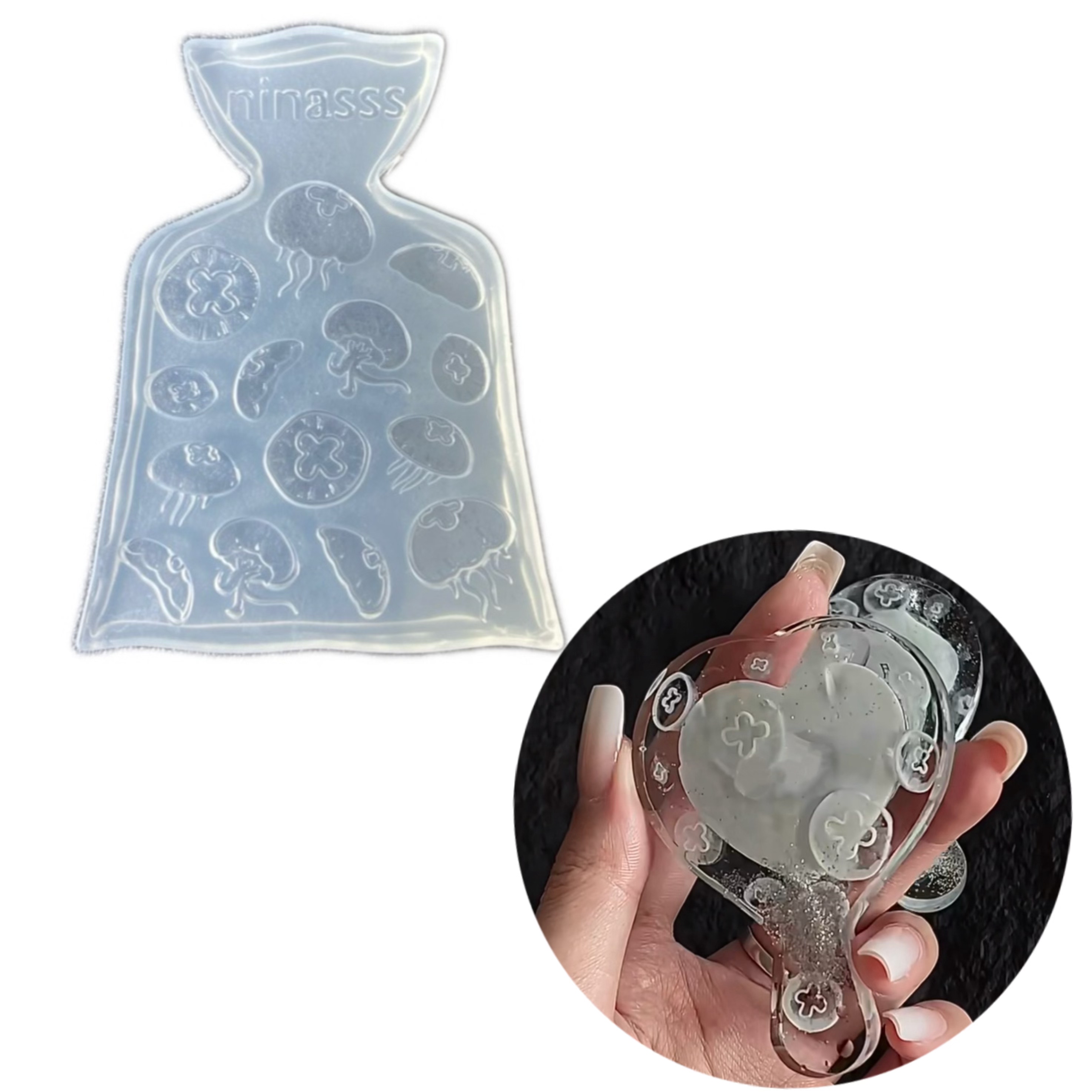 DIY手工水母模具树脂uv水晶滴胶钥匙扣迷你挂件硅胶模具