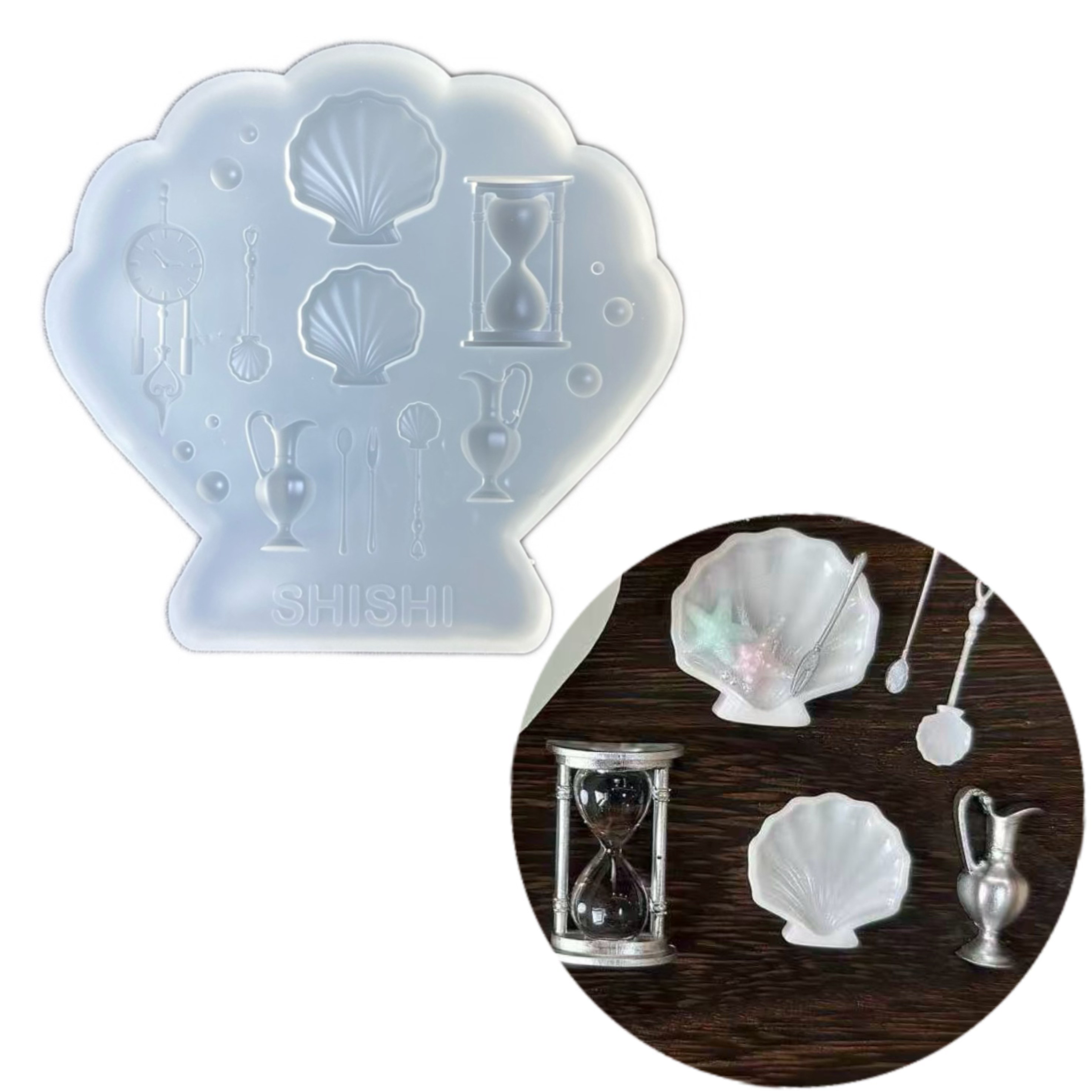 DIY手工贝壳餐具模具树脂uv水晶滴胶钥匙扣迷你挂件硅胶模具