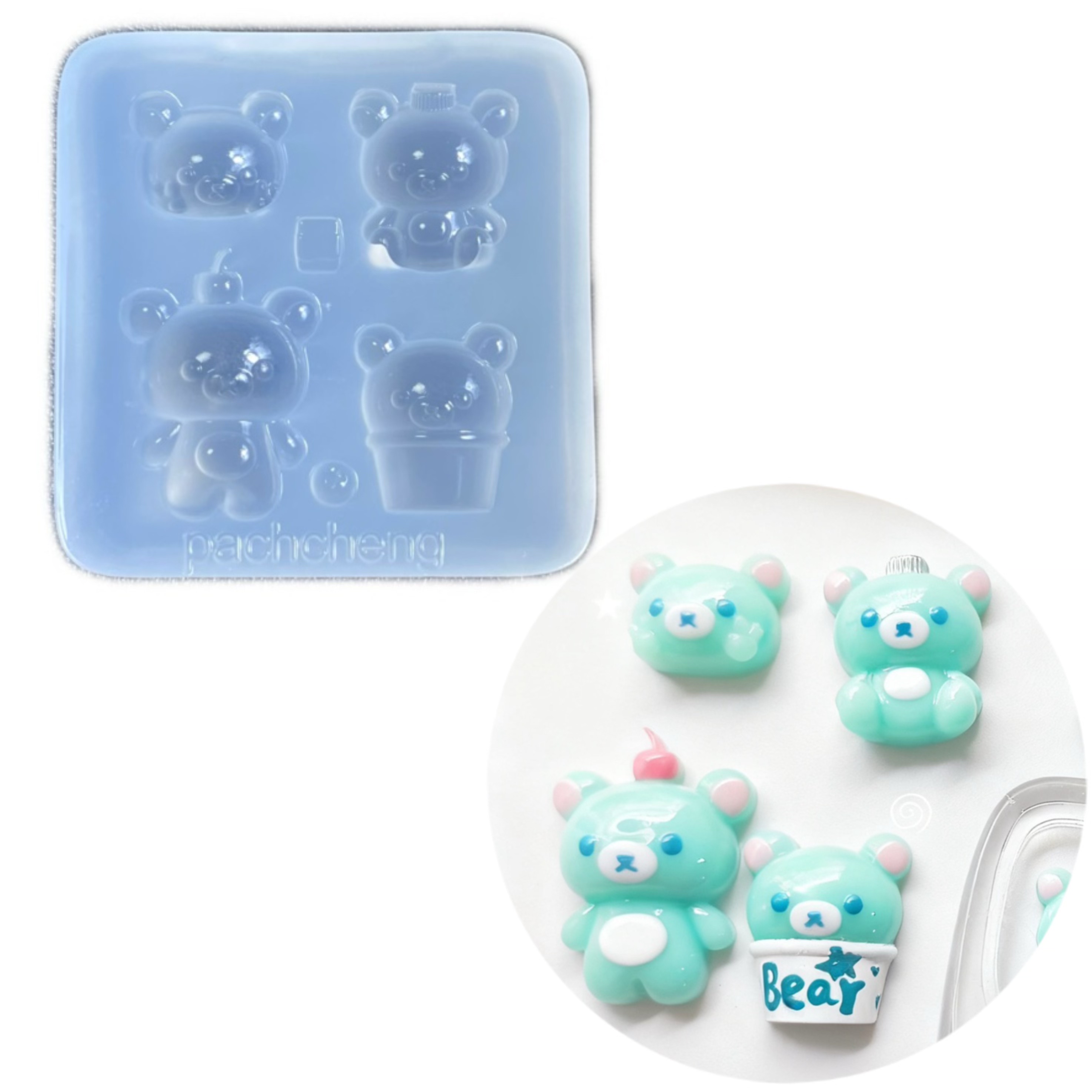 DIY手工小熊模具树脂uv水晶滴胶钥匙扣迷你挂件硅胶模具