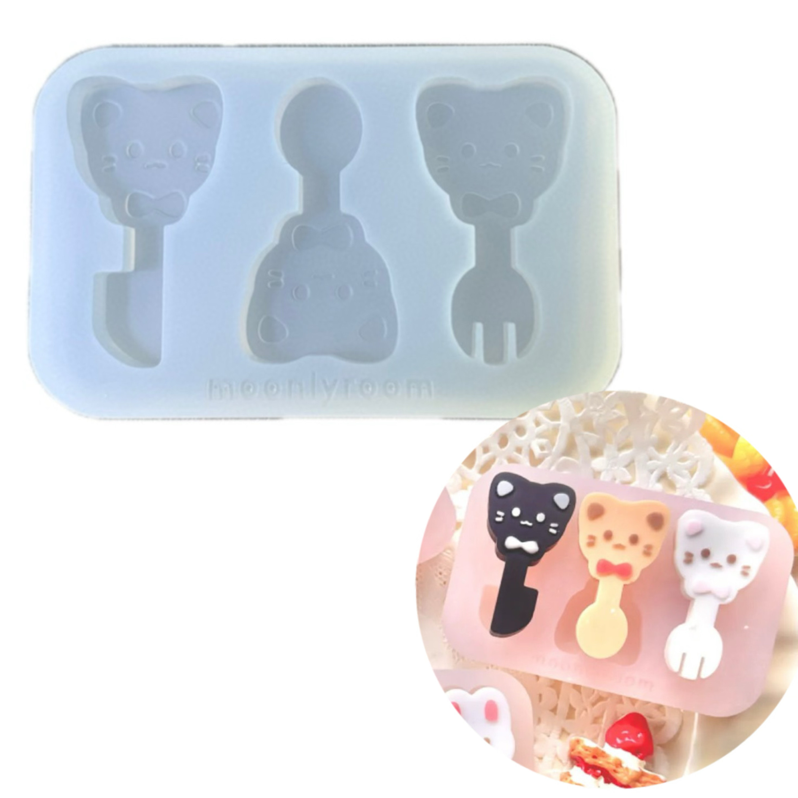 DIY手工猫咪刀叉模具ab树脂uv水晶滴胶钥匙扣迷你挂件硅胶模具