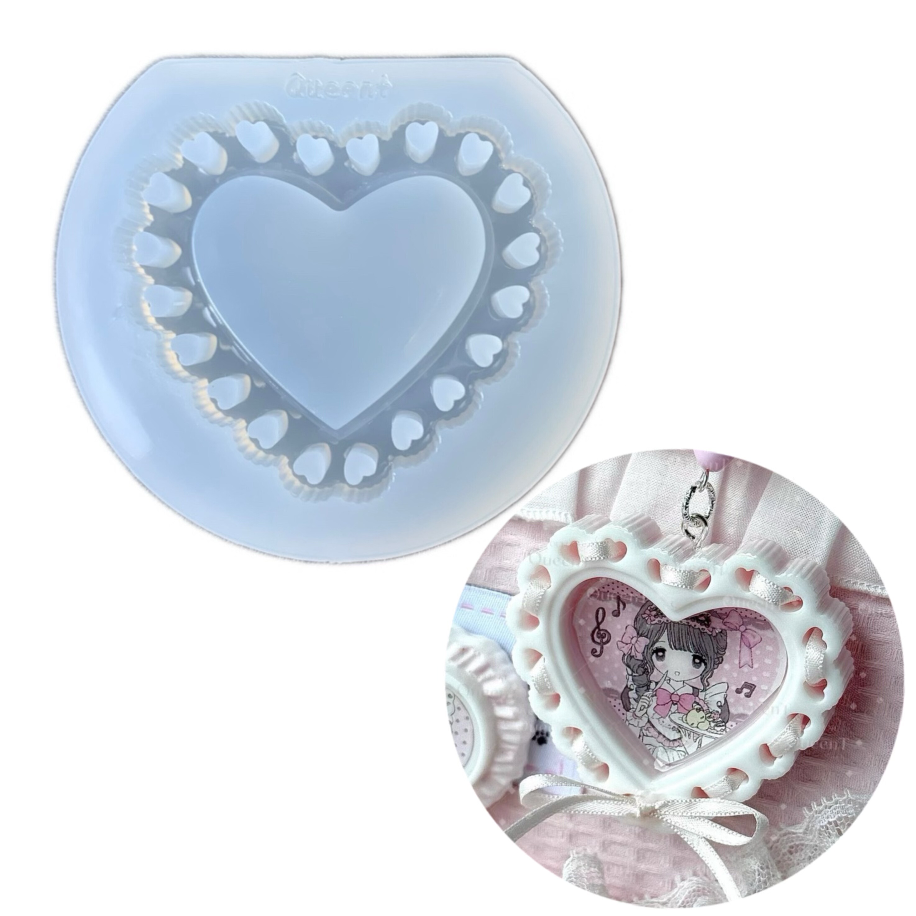 DIY手工丝带爱心模具ab树脂uv水晶滴胶钥匙扣迷你挂件硅胶模具