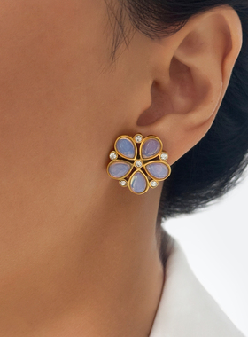 【DASEIN】优雅复古甜美小清新耳钉18k镀金白色滴胶花朵耳环女