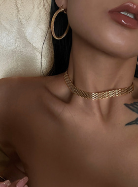 DASEIN ACC欧美时髦复古个性ins博主表带宽版钛钢锁骨颈链choker