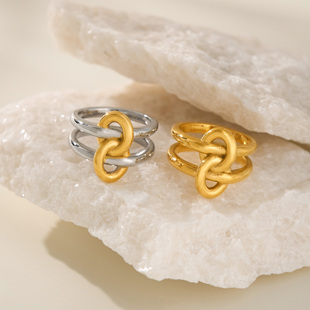 【DASEIN】夏日通勤风高级双层镂空金银色交织戒指情侣款金色素圈