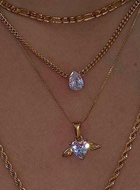 DASEIN5A锆石钛钢天使翅膀锁骨链