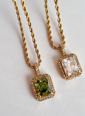 欧美时髦个性ins小众neckontheline同款微镶绿色白色锆石麻花项链