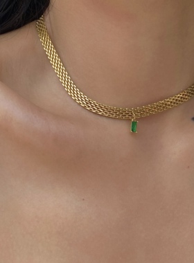 DASEIN欧美ins小众绿色锆石neckontheline编织锁骨颈链项链choker