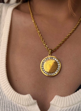 【DASEIN】2025新款重磅项链高级感个性嘻哈饰品双面带钻圆牌项链