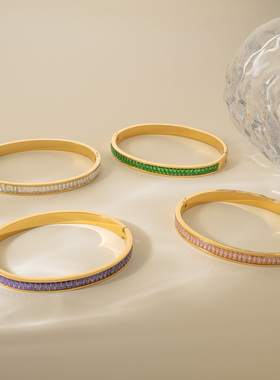 DASEIN ACC欧美轻奢时髦小众风高级感饰品方格满钻粉色锆石手镯