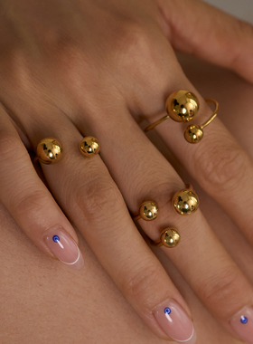 【DASEIN】欧美秋季限定新品小众夸张复古风金色圆球开口钛钢戒指