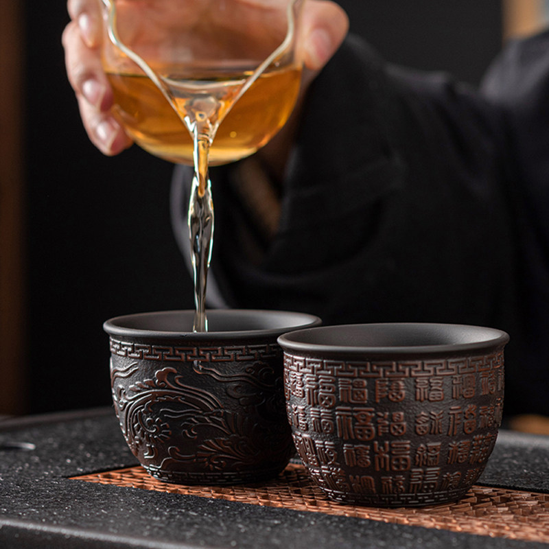 高端紫陶茶杯主人杯单杯大号防烫纯手工紫砂功夫茶具品茗杯盏紫沙
