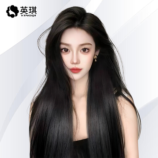 英琪假发真发全真人发全头套女递针蕾丝轻薄无痕自然黑长直发发套