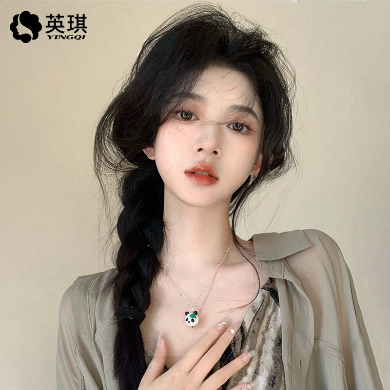 英琪假发女长直发轻薄蕾丝递针逼真自然中分长发真人发丝全头套