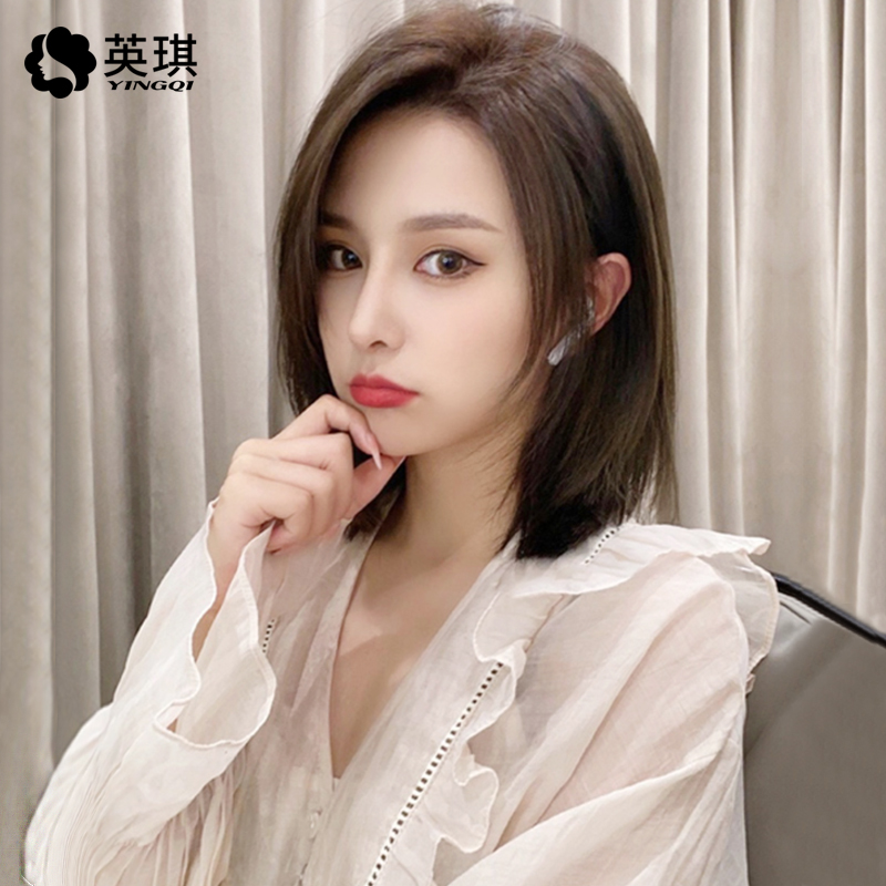 假发女中长直发锁骨发自然全头套网红短发中分发型全真人发丝发套