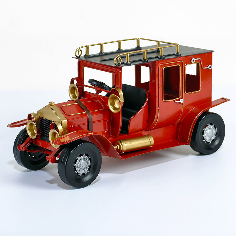 复古怀旧红色老爷车美式老式汽车模型创意摆件家居客厅铁艺装饰品
