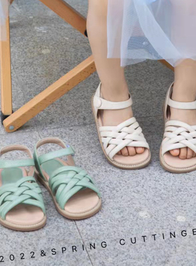 儿童编织凉鞋女2024夏季新款韩版休闲凉拖魔术贴露趾中小童沙滩鞋