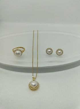 2026 新款经典淡水珍珠项链戒指耳钉三件套