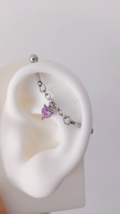 industrial piercing 悬浮耳桥解构耳桥耳骨钉爱心锆石人体饰品