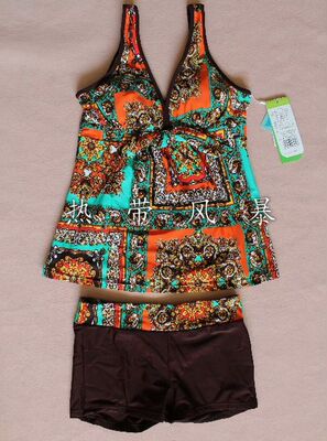 民族风保守显瘦分体撞色游泳衣