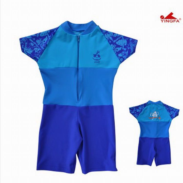 热带风暴品牌专柜正品英发儿童男童女童连体短袖游泳衣Y0327蓝橘
