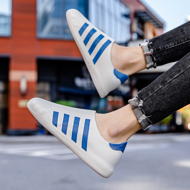 雨鞋女时尚一脚蹬春秋防滑韩版情侣水鞋浅口低帮条纹夏季外穿胶鞋