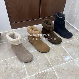 XUAN棉靴女秋冬保暖内增高加绒羊羔毛女真皮短靴 FQ3 实拍BEI