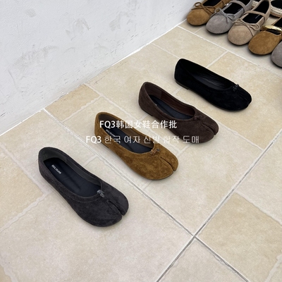 FQ3 实拍BEI LI XUAN2025秋冬新款分趾鞋复古绒面猪蹄鞋女士单鞋