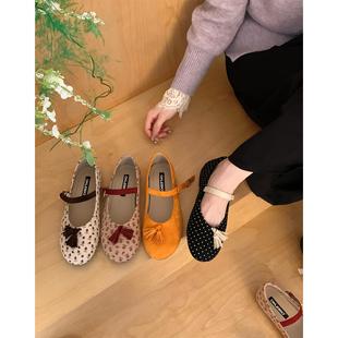 实拍laibao韩版 女跟鞋 流苏玛丽珍鞋 一字扣带单鞋 2026春季 FQ3