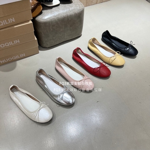FQ3实拍 NUOQILIN韩版蝴蝶结圆头浅口平底单鞋女夏百搭软皮奶奶鞋