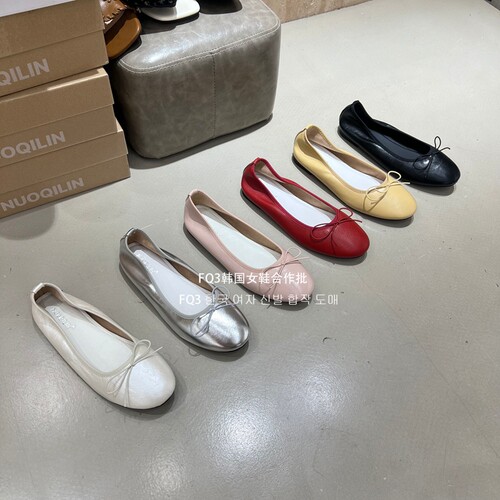 FQ3实拍 NUOQILIN韩版蝴蝶结圆头浅口平底单鞋女夏百搭软皮奶奶鞋