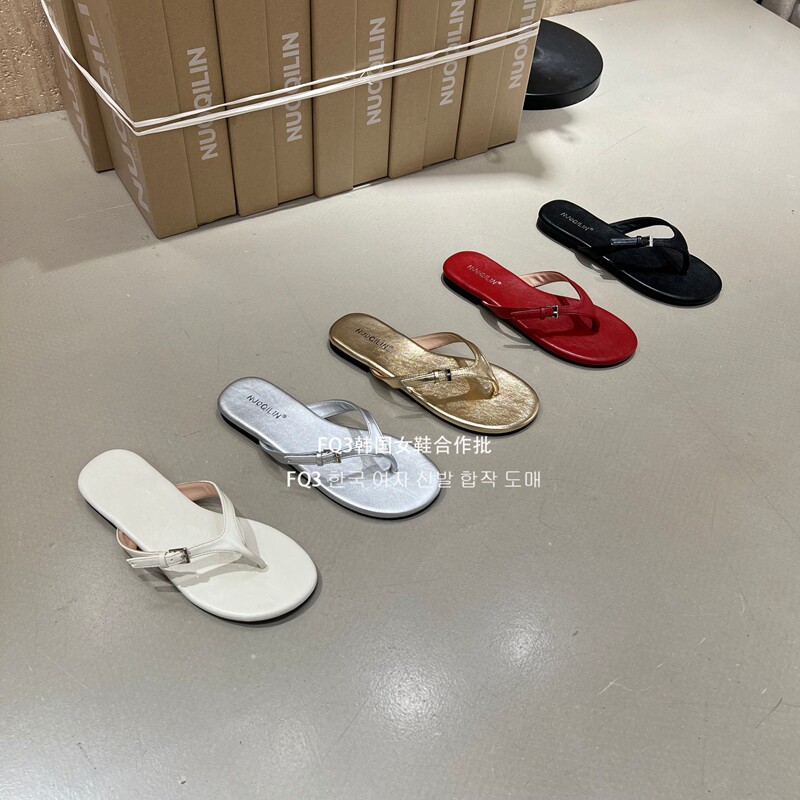 FQ3 实拍nuoqilin人字拖女可调节圆头露趾平底鞋拖外穿防滑凉拖鞋