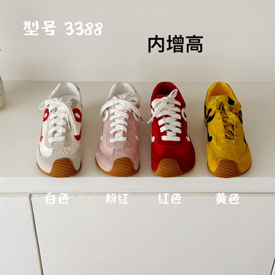 FQ3 实拍牛皮复古丑萌大头德训鞋女内增高5CM厚底运动休闲阿甘鞋