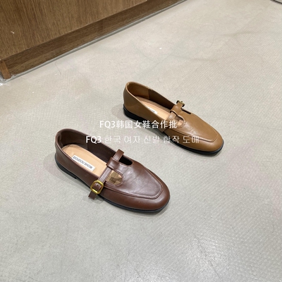 FQ3 实拍THE DUODUO一字带乐福鞋粗跟软皮软底防滑豆豆鞋女秋单鞋
