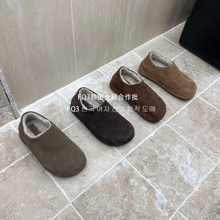 女秋冬防滑毛毛鞋 FQ3 XUAN皮毛一体内增高真皮勃肯鞋 实拍BEI