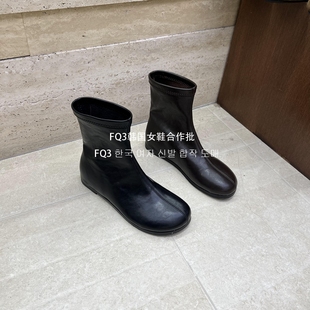 GUO秋冬加绒保暖复古芒果头平跟短靴女时装 皮靴 实拍MAN FQ3