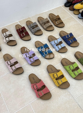 FQ3 实拍BEILIXUAN2025夏季磨砂真皮一字带防滑凉拖鞋女露趾鞋拖