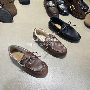 绑带小皮鞋 女软底防滑乐福鞋 实拍xiaojiuwo冬加绒保暖毛毛鞋 FQ3