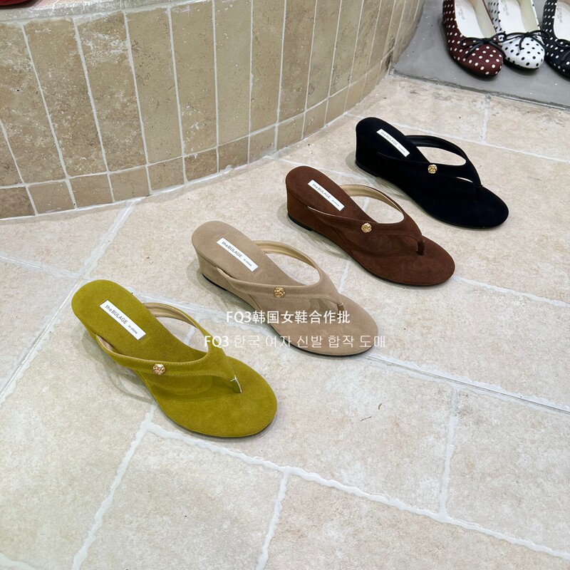 FQ3 实拍THE BULAGE反绒面露趾夹趾人字拖外穿增高坡跟凉拖鞋夏季