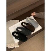 女加绒保暖一脚蹬包头半拖鞋 FQ3 实拍laibao复古厚底毛呢勃肯鞋