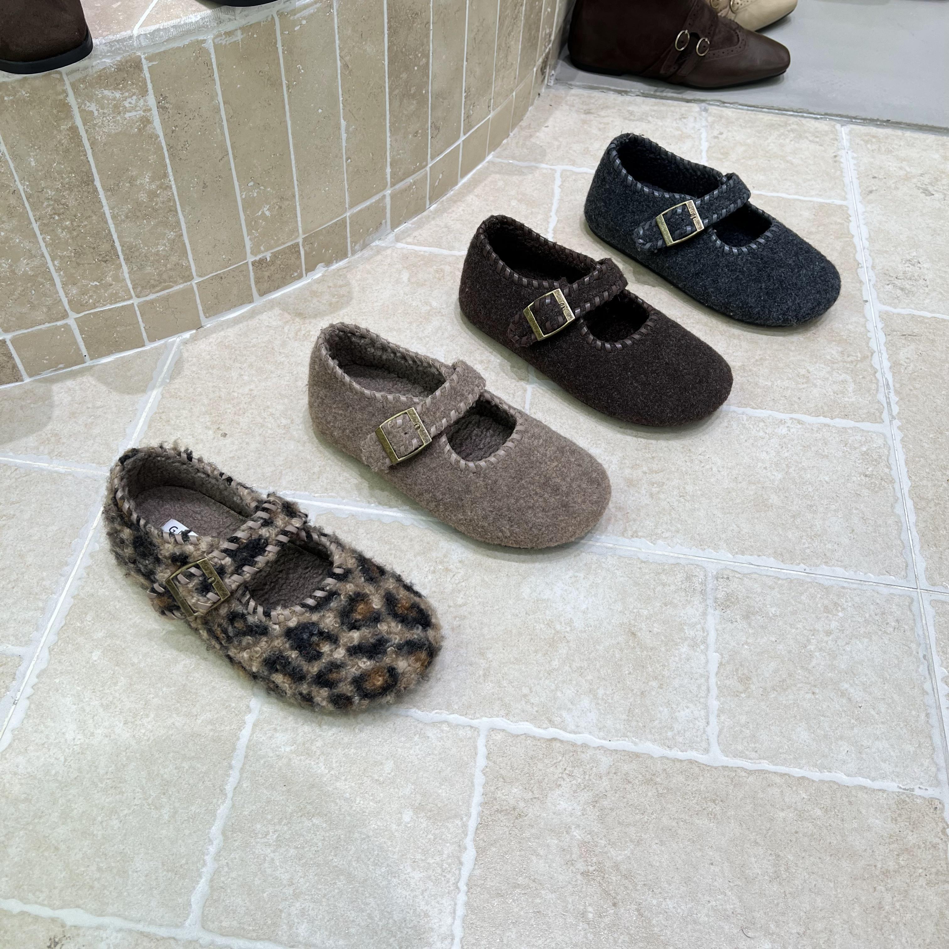 FQ3 实拍THE BULAGE毛呢绒面保暖秋冬新款玛丽珍鞋浅口内增高单鞋