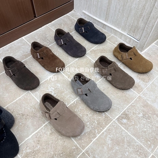 软底防滑磨砂真皮加绒勃肯鞋 FQ3 XUAN秋冬保暖毛毛鞋 实拍BEI