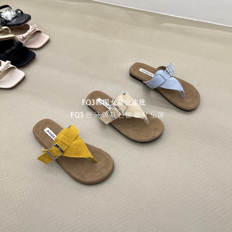FQ3 实拍nuoqilin真皮沙滩鞋拖女平底鞋防滑软底户外旅游轻便凉拖