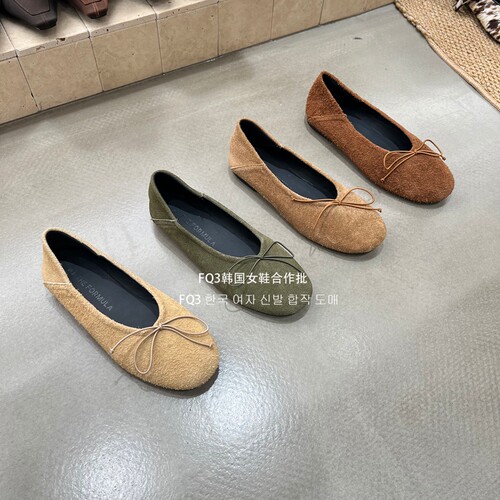 FQ3 实拍PIPI反绒真皮套脚奶奶鞋女平跟鞋一脚蹬懒人蝴蝶结单鞋女