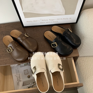 外穿皮拖 女软底防滑厚底舒适包头穆勒鞋 FQ3 实拍JIAMEIRUI半拖鞋