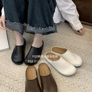 外穿女皮拖鞋 女厚底软底防滑包头穆勒鞋 实拍JIAMEIRUI半拖鞋 FQ3