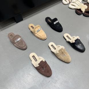 FQ3 实拍Nicole2025秋冬羊羔毛半拖鞋女一脚蹬包头包趾反绒毛毛鞋