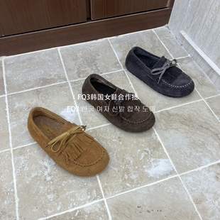 加绒保暖防冻女单鞋 FQ3 XUAN秋冬复古流苏系带乐福鞋 实拍BEI