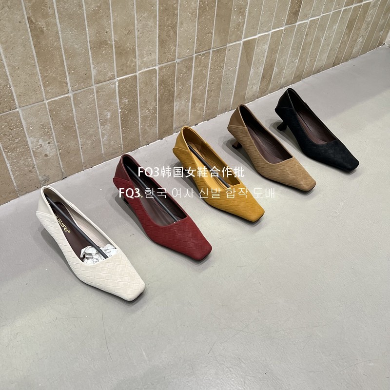 FQ3 实拍Alguifei拼接菱格软面套脚可踏跟时尚气质高跟鞋女工作鞋,女鞋,浅口单鞋,淘宝优惠券,粉丝福利购,淘宝优惠卷